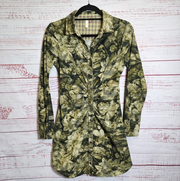 Anthro Pilcro long sleeve ruched shirt dress - Picture 3 of 16